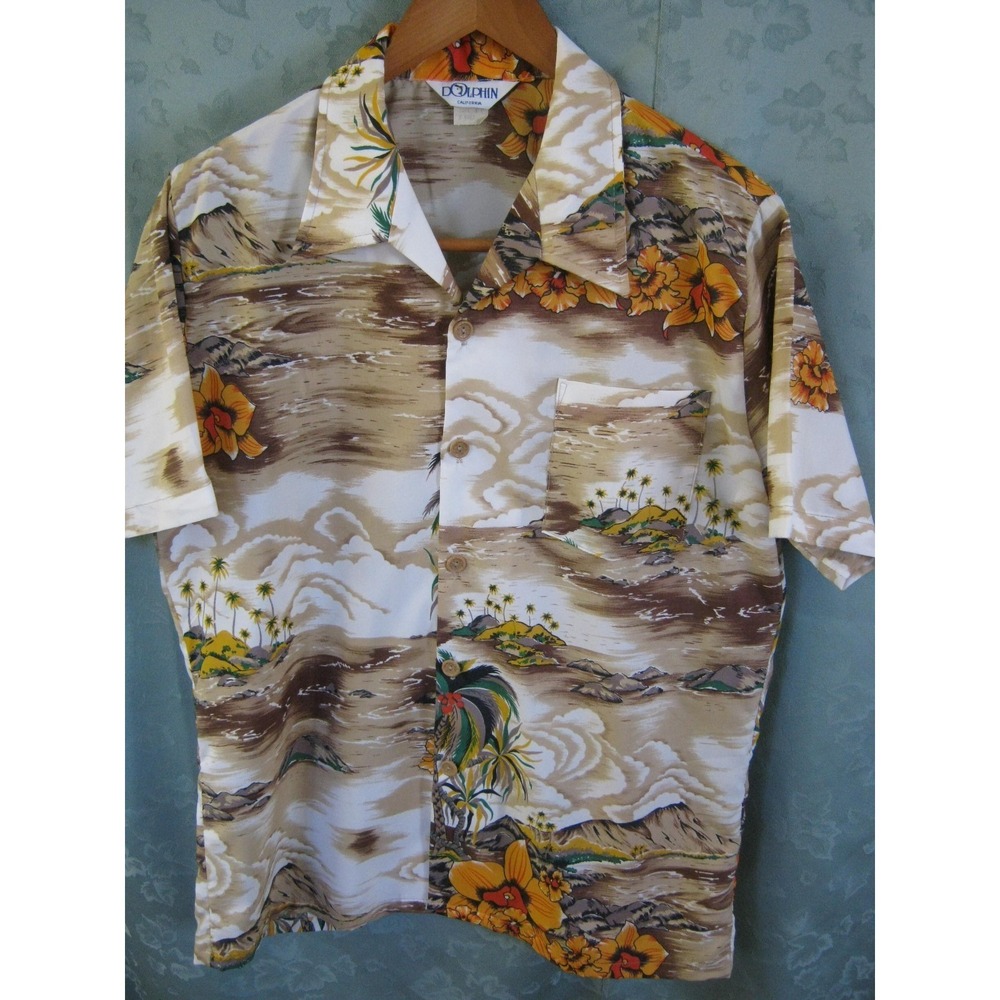 Vintage Dolphin of California Size Large Polyester Hawaiian Shirt